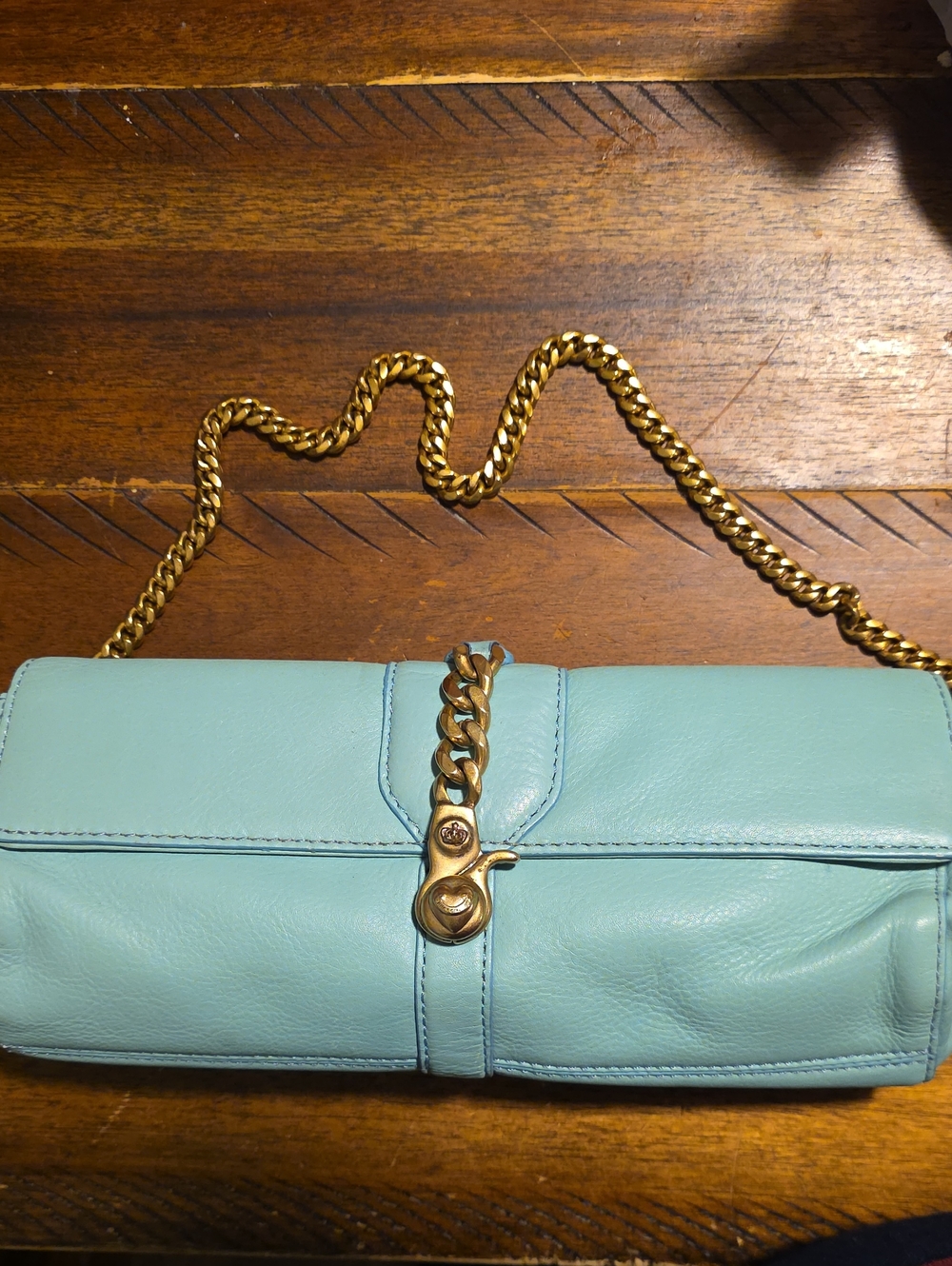Juicy Couture Aqua Leather Clutch with Gold Chain